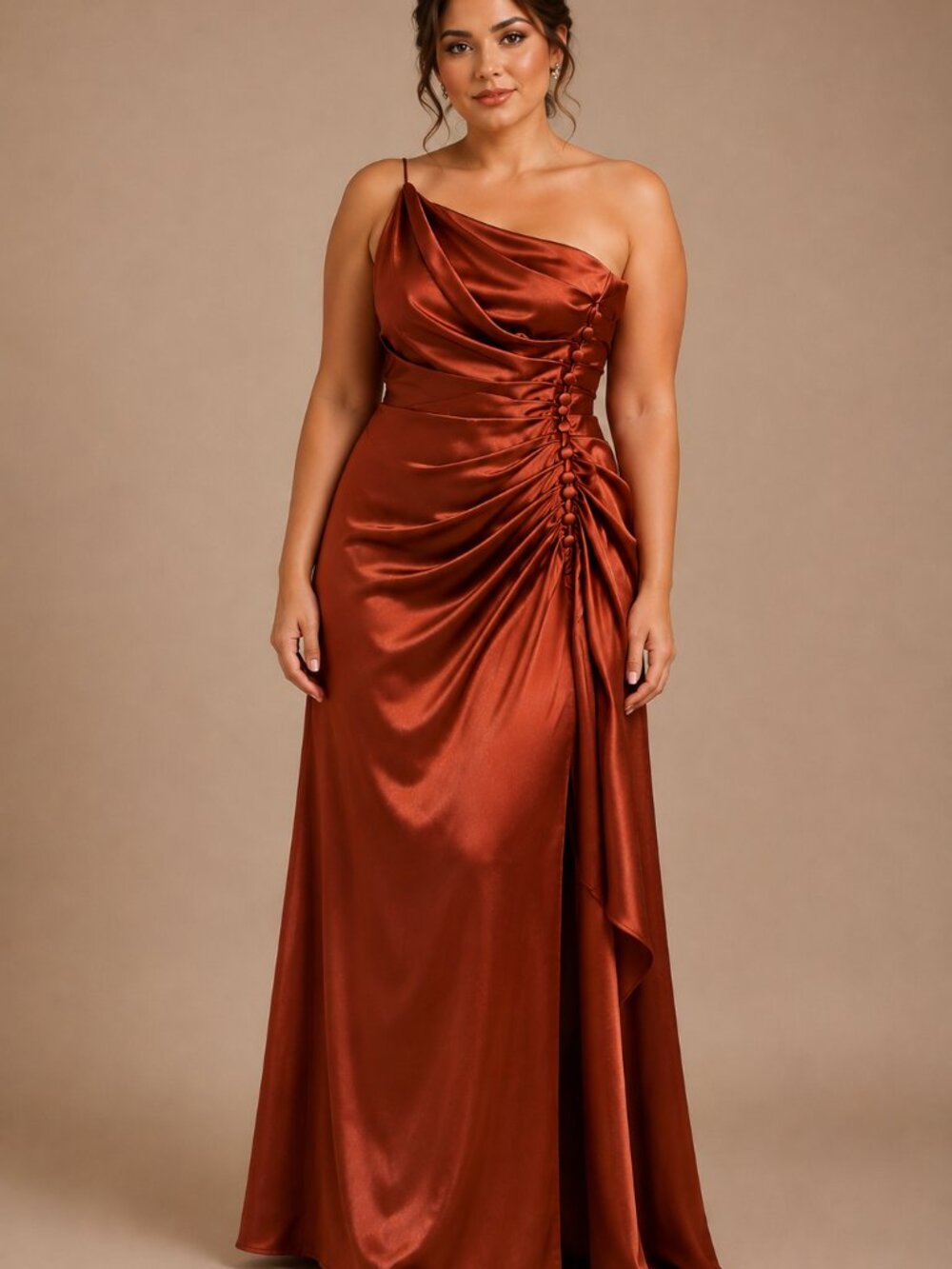 Galina Signature GS290017 Cinnamon Satin Bridesmaid Maxi Dress Size 10